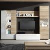 Habitdesign Mueble de Comedor con Leds, Mueble Salon, Modelo Essential, Acabado en Blanco Brillo y Roble Canadian… - Imagen 5
