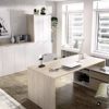 LIQUIDATODO ® - Mesa de estudio 139 cm moderna y barata en natural y blanco brillo - Imagen 5