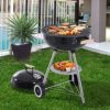 Outsunny Barbacoa de Carbón Vegetal con Ruedas Parilla de Carbón BBQ Portátil Tapa y Tazón Esmaltados Mangos de Madera… - Imagen 3