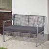 Outsunny Sofá de Ratán Estructura de Aluminio Dos Plazas con Cojín Desmontable Sillón Mueble de Jardín 118x75x79cm para… - Imagen 3
